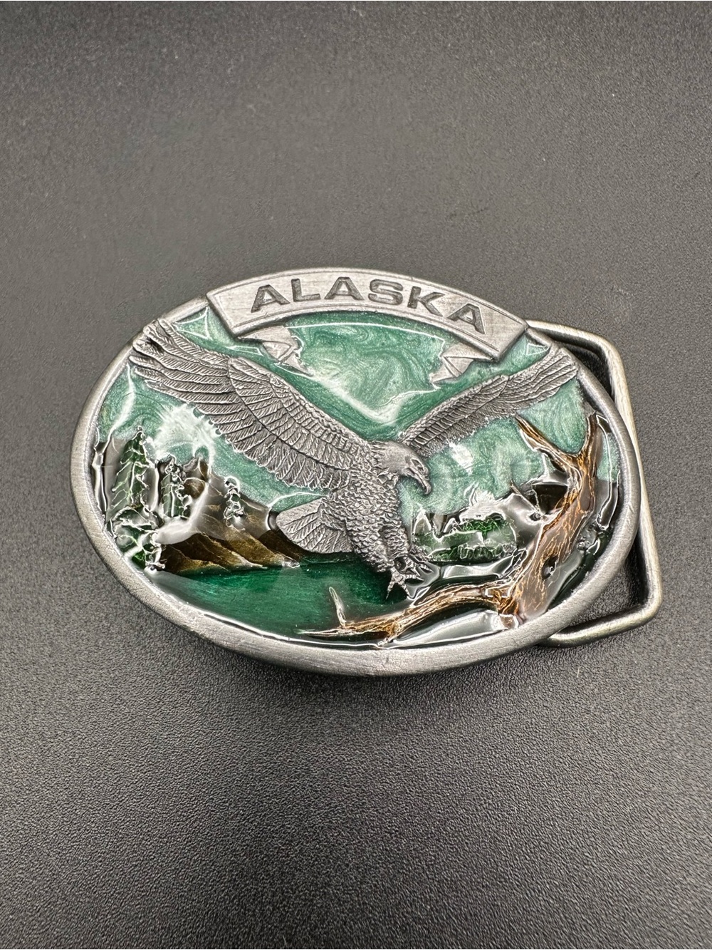 Siskiyou 1986 Alaska Eagle Belt Buckle Pewter Enamel NIB Vintage USA Made X-55